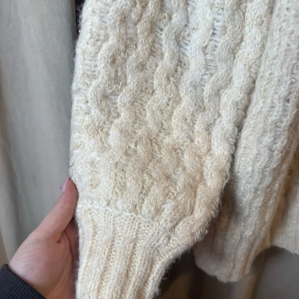 Anthropologie Rashida Cardigan Cream Knit Sweater‎ chunky Open